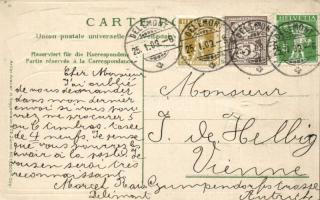 Delémont, postman, Swiss stamps, Emb. litho