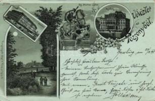 1898 Pozsony promenade, theatre, St. Martin statue, floral, litho (EK)