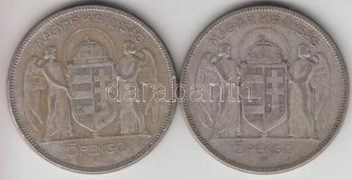 1930. 5P Ag "Horthy-jobbra" (2x) T:3