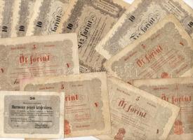 1848-49. "Kossuth-bankók" kis tétel 30Kr (1x), 5Ft (5x) színvariánsok, 10Ft (5x) hátoldali alapnyomat (fordított) variánssal, össz. 11 db T:II/III,III,III-