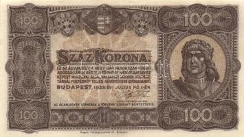 1923. "Magyar Pénzjegynyomda Rt" 100K (2x) T:I,I-