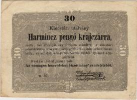 1849. 30Kr "Kossuth-bankó" látványosan ferde elő- és hátlapi nyomat T:II