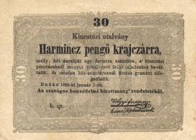 1849. 30Kr "Kossuth-bankó" előlapon erős pontszerű festékszerű festékszóródással T:II