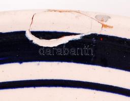 Kézzel festett, mázas, népi kerámia falitál (sérült) / 
Hand painted folkloristic plate (with fault)...