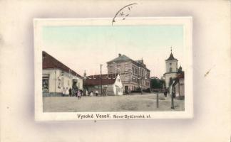 Vysoké Veselí, Novo Bydzovská ulice, Strizni Obchod / street view with Josef Pacovskys shop and edition, hairdresser