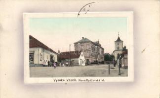 Vysoké Veselí, Novo Bydzovská ulice, Strizni Obchod / street view with Josef Pacovsky's shop and edition, hairdresser