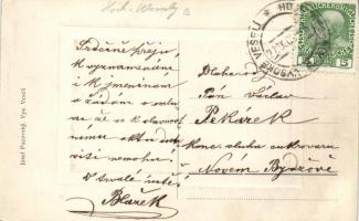 Vysoké Veselí, Novo Bydzovská ulice, Strizni Obchod / street view with Josef Pacovsky's shop an...