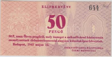 Budapest 1945. 50P elismervény "Székesfővárosi házinyomda üzemi bizottsága" T:I-