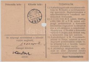 1946. 100.000AP nem kamatozó Pénztárjegy "Másra Át Nem Ruházható" és "M.Kir.Postataka...
