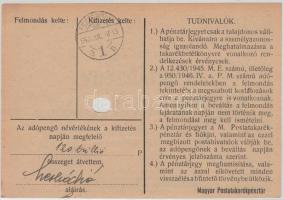 1946. 10.000.000AP nem kamatozó Pénztárjegy "Másra Át Nem Ruházható" és "M.Kir.Postat...