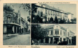 Bácsalmás gróf Apponyi tér, Csauscher-ház, Gyógyszertár, Polgári fiú- és mezőgazdasági középiskola