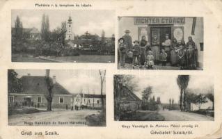 Szajk Richter György üzlete, Nagy Vendéglő, plébánia, katolikus templom és iskola (EB)