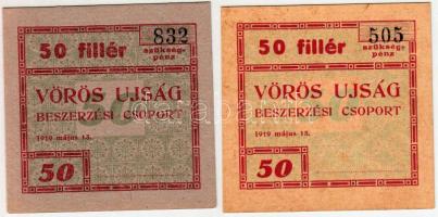 Budapest / Vörös Újság 1919. 50f (2x) kétféle papíron T:I