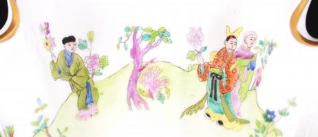 Kínai figurális jelenetekkel díszített, kagyló formájú, kézzel festett, aranyozott, jelzett Herendi ...