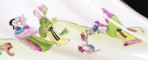 Kínai figurális jelenetekkel díszített, kagyló formájú, kézzel festett, aranyozott, jelzett Herendi ...