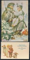 2 db régi, karácsonyi lap, az egyik nem képeslap, pinx. Márton L. / 2 Christmas cards, one non pc., pinx. Márton L.