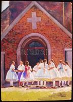 Scholz Erik (1926-1995): Népi táncosok. Akvarell, papír, jelzett, 70×50 cm