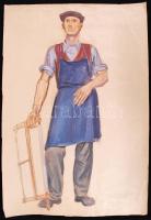 Hende Vince (1892-1957): Asztalos. Vegyes technika, papír, jelzett, 70×50 cm