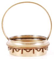 Alpakka kínáló kosár, üvegbetét nélkül, díszítés két helyen törött, d:15 cm, m:16 cm