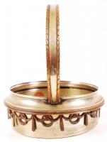 Alpakka kínáló kosár, üvegbetét nélkül, díszítés két helyen törött, d:15 cm, m:16 cm