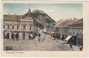 Déva, main street with the shop of the Hirsch brothers, Hotel Fehér Kereszt