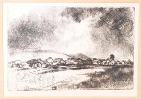 Kovács J jelzéssel: Falu. Rézkarc, papír, üvegezett keretben 32×42