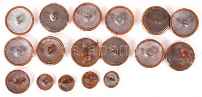 Régi réz koronás gombok több méretben, összesen:16 db