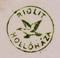 Juhtúró tartó, fajansz, sérült m:14 cm és porcelán fedél, bohóc fejjel, d:8 cm