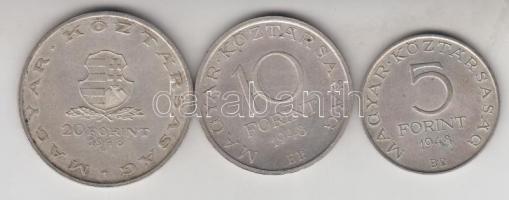 1948. 5Ft Ag "Petőfi" + 10Ft Ag "Széchenyi" + 20Ft Ag "Táncsics" telje...