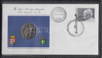 1991. "II. János Pál pápa látogatása" első napi érmés boríték 1991. 100Ft-al eredeti műbőr dísztokban, tanúsítvánnyal! T:BU