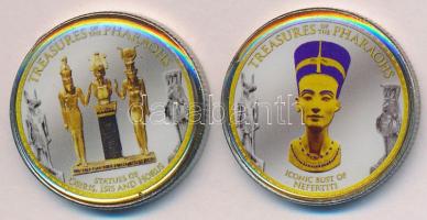 Egyiptom 2010. 1F "Nefertiti" + 1F "Izisz, Ozirisz, Hórusz" multicolor T:2 Tanúsítvánnyal! Egypt 2010. 1 Pound "Iconic Bust of Nefertiti" + 1 Pound "Statues of Osiris, Isis and Horus" multicolor C:XF With certificate!