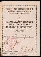 1936 Takarékosság Kereskedelmi Rt. Személy és hitelkeretet igazoló könyvecske