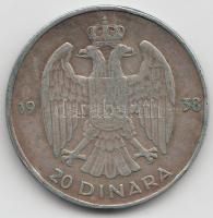 Jugoszlávia 1938. 20D Ag T:2- Yugoslavia 1938. 20 Dinara Ag C:VF