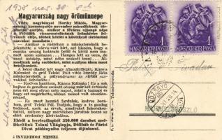 Vitéz Imrédy Béla, gróf Teleki Pál, Kánya Kálmán, on the back side: Magyarország nagy örömünnepe, vi...