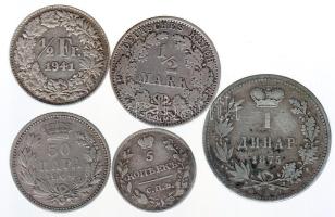 Vegyes 5db-ból álló külföldi ezüstpénz tétel T:vegyes