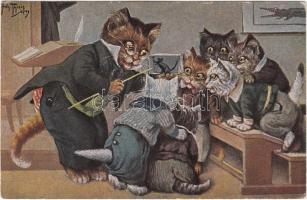 Anschauungs Unterricht / Cat school. T.S.N. Serie 962. (6 Muster) s: Arthur Thiele (EK)
