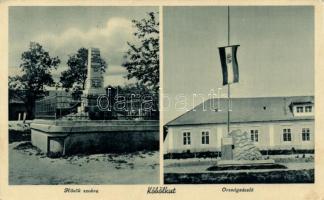 Köbölkút statue of heroes, flag (EB)