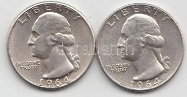 Amerikai Egyesült Államok 1964. 1/4$ Ag "Washington" (2x) T:2-
USA 1964. 1/4 Dollar Ag &qu...