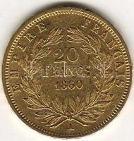 Franciaország 1860A. 20Fr "Napoleon" arany 6,452g T:2/3+