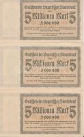 Német Birodalom/Weimari Köztársaság/München/Bayerische StaatsBank 1923. 5.000.000M (3x) kettő egymás...