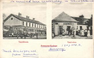 Aranyosgyéres Railway station, Vasút street, shop of Zsigmond Veress (EK)