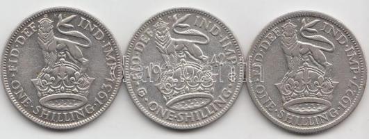 Nagy-Britannia 1927-1931. 1Sh Ag "V. György" (2x) + 1942. 1Sh Ag "VI. György" T:2-,3 Great Britain 1927-1931. 1 Shilling Ag "George V" (2x) + 1942. 1Sh Ag "VI. György" C:VF,F