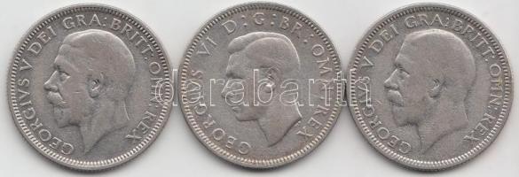 Nagy-Britannia 1927-1931. 1Sh Ag "V. György" (2x) + 1942. 1Sh Ag "VI. György" T:...