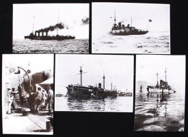5db fekete-fehér fotó Osztrák - Magyar hadihajókról. Különböző méretekben.