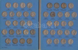Amerikai Egyesült Államok 1938-1961. 5c Ni "Jefferson" komplett gyűjtemény eredeti berakóban, összesen 65db klf darabbal! T:vegyes USA 1938-1961. 5 Cents Ni "Jefferson" nice Collection in original case with 65 pieces of different coins! C:mixed