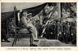 Szeged, Horthy Miklós és hitvese Zadravec tábori püspök beszédét hallgatja / Horthy and his wife listening to Zadravec's speech (fa)