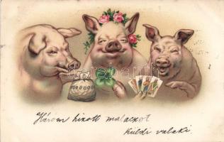 Pigs, clover, card, litho (small tear)