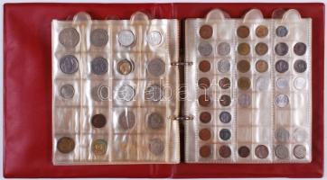 135db-ból álló hobbigyűjtemény fémpénzekből bordó gyűrűs éremtartó albumban 25 berakólappal T:vegyes Mixed collection of metal coins in collectors album with Hungarian and foreign coins, alltogether 135pcs C:mixed