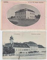 Csorna - 2 db városképes lap, Polgári fiúiskola, Premontrei székház