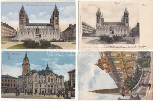 Pécs 4 db városképes lap, Székesegyház és Városháza